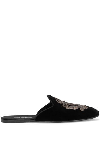 Dolce & Gabbana velvet-finish embroidered slippers - Nero