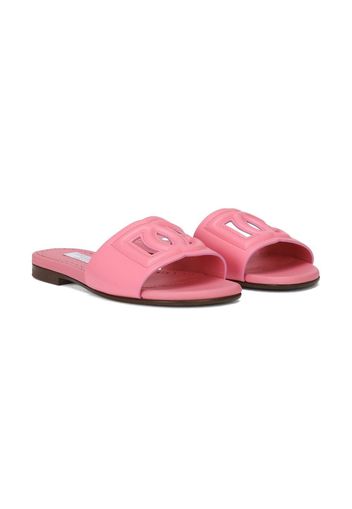 Dolce & Gabbana Kids Slippers a punta aperta con logo - Rosa