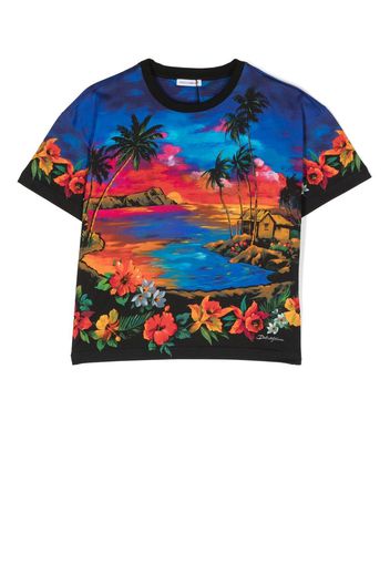 Dolce & Gabbana Kids tropical-print cotton T-shirt - Blu