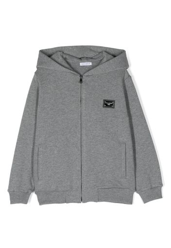 Dolce & Gabbana Kids logo-plaque zip-up cotton hoodie - Grigio