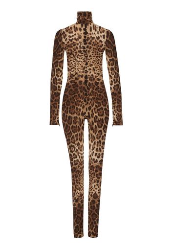 Dolce & Gabbana Tuta intera leopardata semi trasparente - Marrone