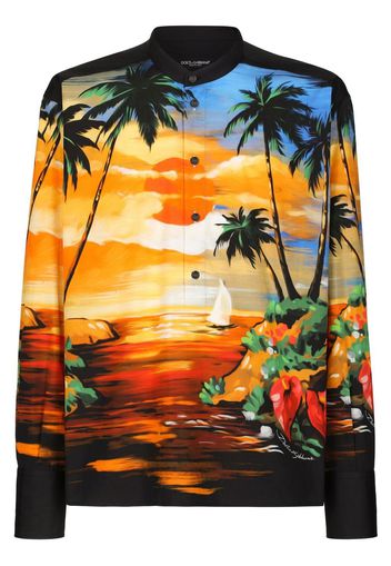 Dolce & Gabbana sunset-print collarless shirt - Nero