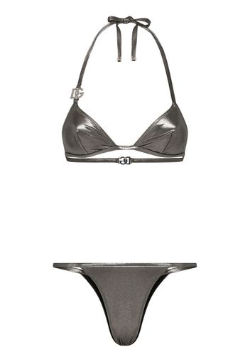 Dolce & Gabbana Bikini a triangolo con logo DG - Argento