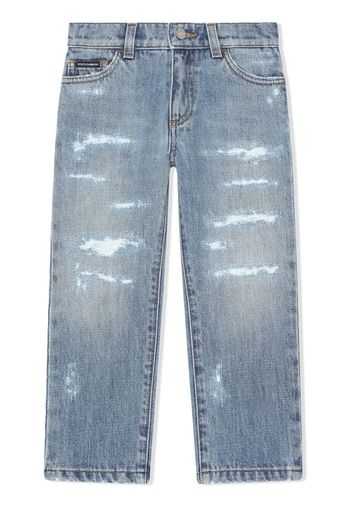 Dolce & Gabbana Kids Jeans dritti con effetto vissuto - Blu