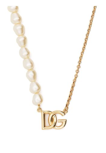 Dolce & Gabbana logo-pendant pearl-chain necklace - Oro