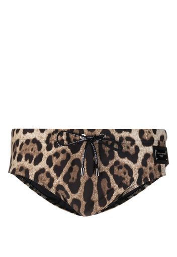 Dolce & Gabbana leopard print swimming trunks - Marrone