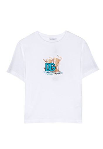 Dolce & Gabbana Kids logo-embroidered short-sleeve T-shirt - Bianco