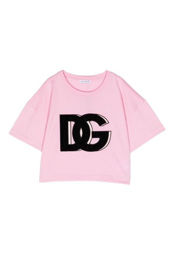 Dolce & Gabbana Kids logo-embroidered short-sleeve T-shirt - Rosa