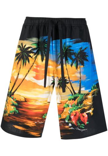 Dolce & Gabbana palm tree-print cotton shorts - Blu