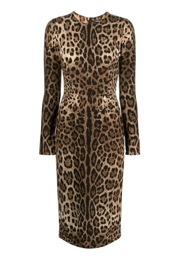 Dolce & Gabbana long-sleeve leopard-print dress - Marrone