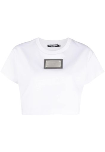 Dolce & Gabbana x KIM DOLCE&GABBANA logo plaque cropped T-shirt - Bianco