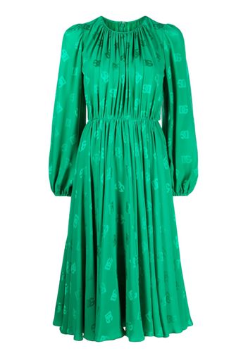 Dolce & Gabbana logo-print flared silk midi dress - Verde