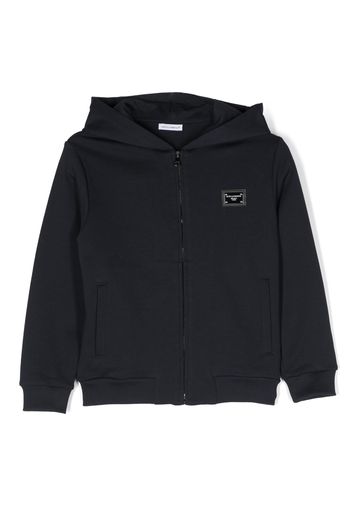 Dolce & Gabbana Kids logo-plaque zip-up cotton hoodie - Blu