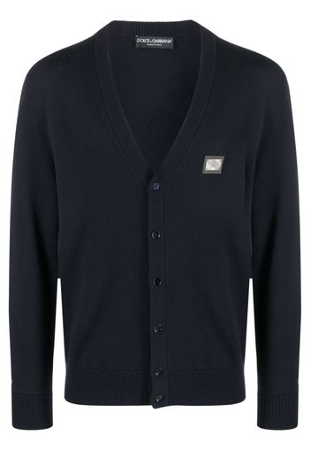 Dolce & Gabbana logo-plaque virgin wool-blend cardigan - Blu