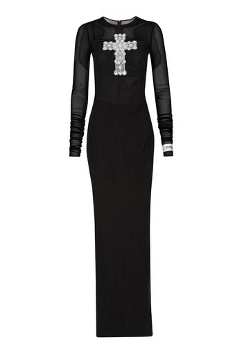 Dolce & Gabbana cross-embellished tulle long dress - Nero