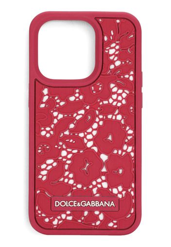 Dolce & Gabbana Cover per iPhone 14 Pro in pizzo a fiori - 8F454