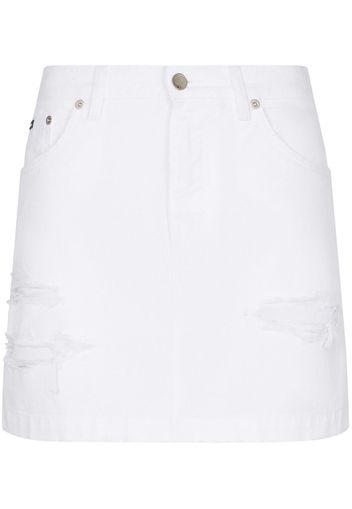 Dolce & Gabbana Minigonna denim con effetto vissuto - Bianco