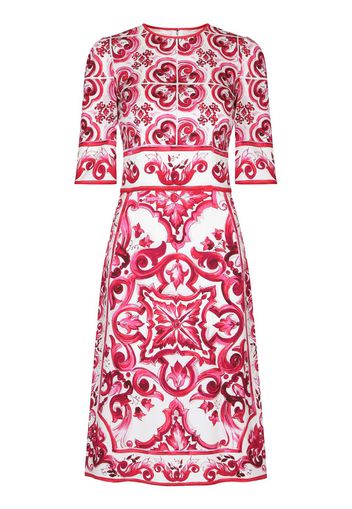 Dolce & Gabbana Abito midi con stampa maioliche - Rosso