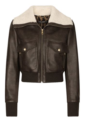 Dolce & Gabbana Bomber con collo in shearling - Marrone