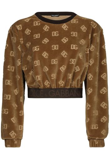 Dolce & Gabbana Felpa crop con monogramma jacquard - Marrone