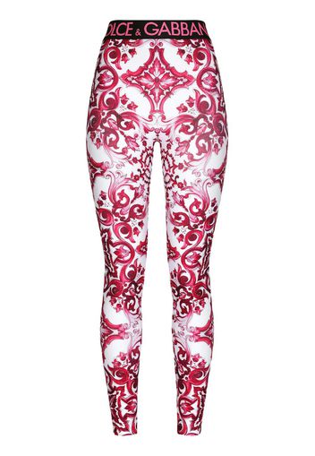 Dolce & Gabbana LEGGINGS IN JERSEY STAMPA MAIOLICA - Bianco