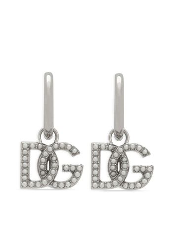 Dolce & Gabbana logo-pendant pearl-embellished earrings - Grigio