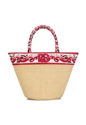 Dolce & Gabbana Kids Majolica-print straw shoulder bag - Toni neutri