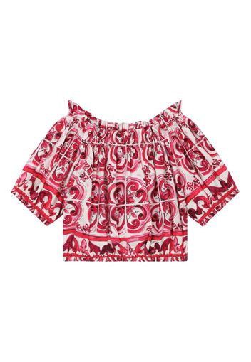 Dolce & Gabbana Kids Majolica-print poplin cotton top - Rosso