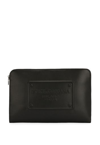 Dolce & Gabbana logo-debossed leather clutch bag - Nero