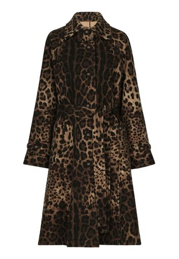 Dolce & Gabbana Cappotto con cintura leopardato - Marrone