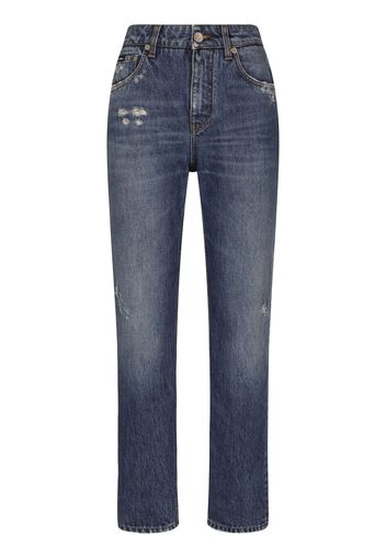 Dolce & Gabbana Jeans dritti con placca logo - Blu