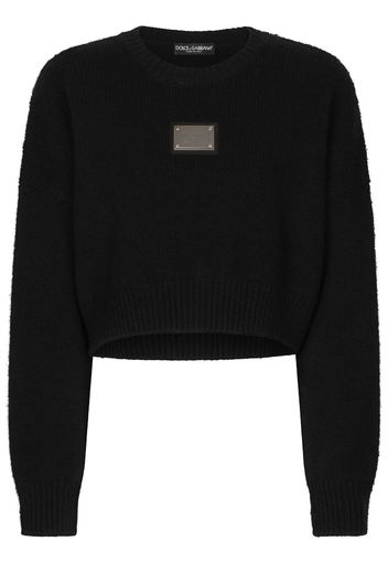 Dolce & Gabbana Maglione crop con placca logo - Nero