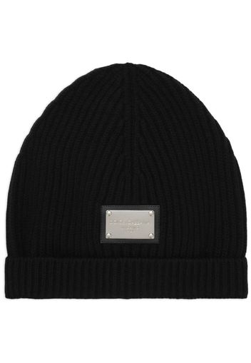 Dolce & Gabbana logo-plaque ribbed beanie - Nero