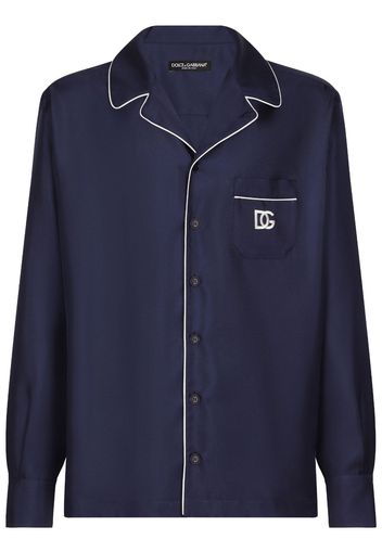 Dolce & Gabbana DG Essentials logo-patch silk shirt - Blu