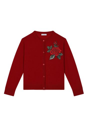 Dolce & Gabbana Kids Cardigan girocollo con applicazione - Rosso