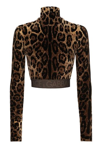 Dolce & Gabbana Blusa leopardata a collo alto - Marrone