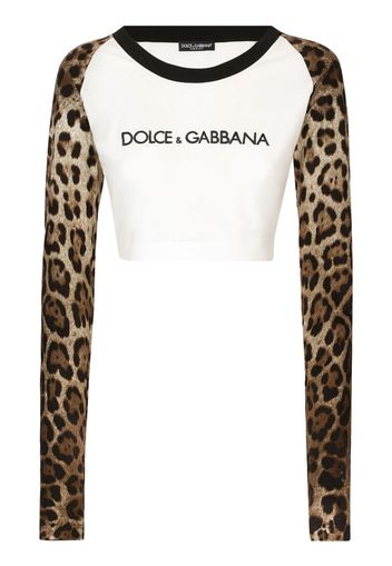 Dolce & Gabbana T-shirt crop leopardata - Bianco