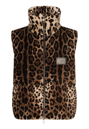 Dolce & Gabbana Gilet leopardato con placca logo - Marrone