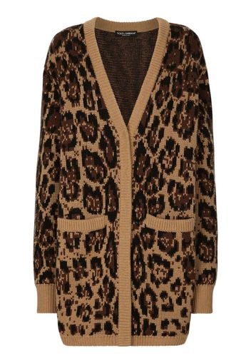 Dolce & Gabbana Cardigan leopardato con scollo a V - Marrone