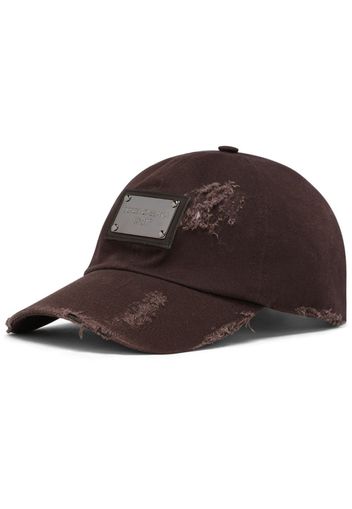 Dolce & Gabbana logo-plaque ripped baseball cap - Marrone