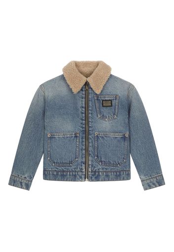 Dolce & Gabbana Kids Giacca denim con colletto in shearling - Blu