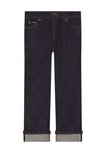 Dolce & Gabbana Kids Jeans dritti con placca logo - Blu