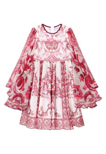 Dolce & Gabbana Kids Abito drappeggiato con stampa maioliche - Bianco