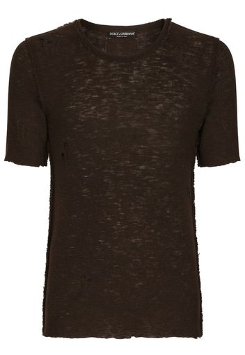 Dolce & Gabbana T-shirt semi trasparente con effetto vissuto - Marrone