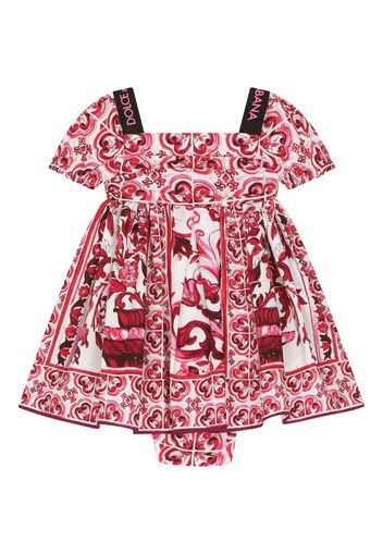 Dolce & Gabbana Kids ABITO MIDI IN POPELINE STAMPA MAIOLICA - Rosso