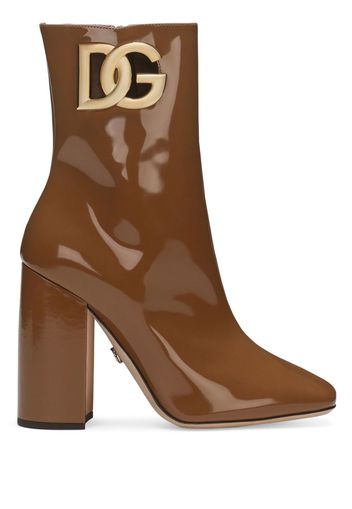 Dolce & Gabbana 90mm logo-plaque leather boots - Marrone