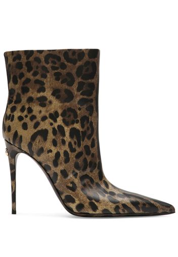 Dolce & Gabbana 105mm leopard-print leather boots - Marrone