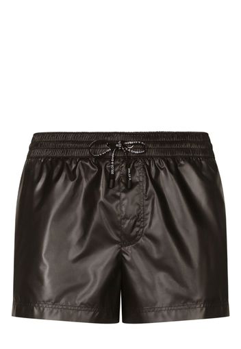 Dolce & Gabbana logo-drawstring faux-leather swim shorts - N0000 BLACK