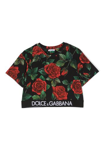 Dolce & Gabbana Kids T-shirt crop con stampa - Nero