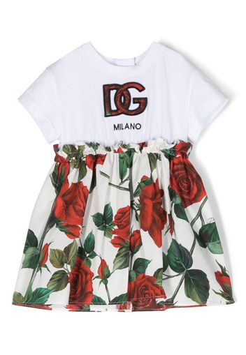 Dolce & Gabbana Kids rose-print layered flared dress - Bianco